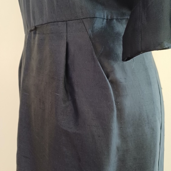 Vintage 1960s A Mendel Creation Size 20 Round Neck 3/4 Sleeve Blue Sheath Dress - Picture 9 of 11